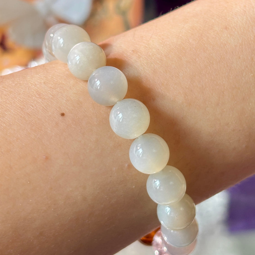 Natural Silver Moon Stone & Citrine Bracelet | 9mm Crystal Beads