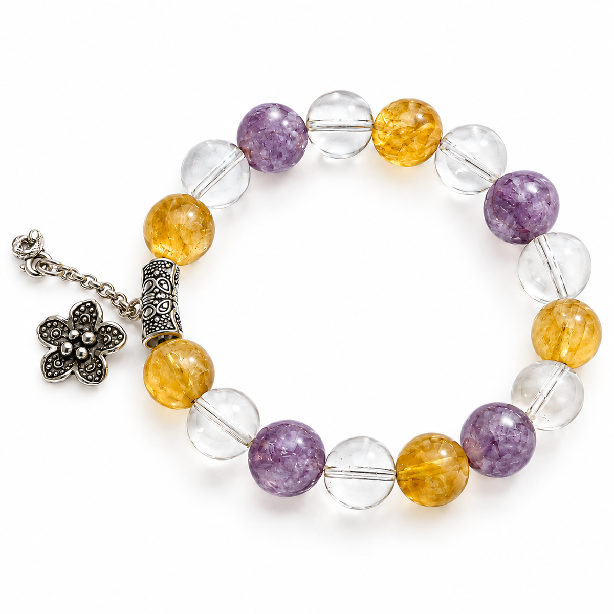 Golden Lithium Mica & High-Clarity Clear Quartz Bracelet | 10mm
