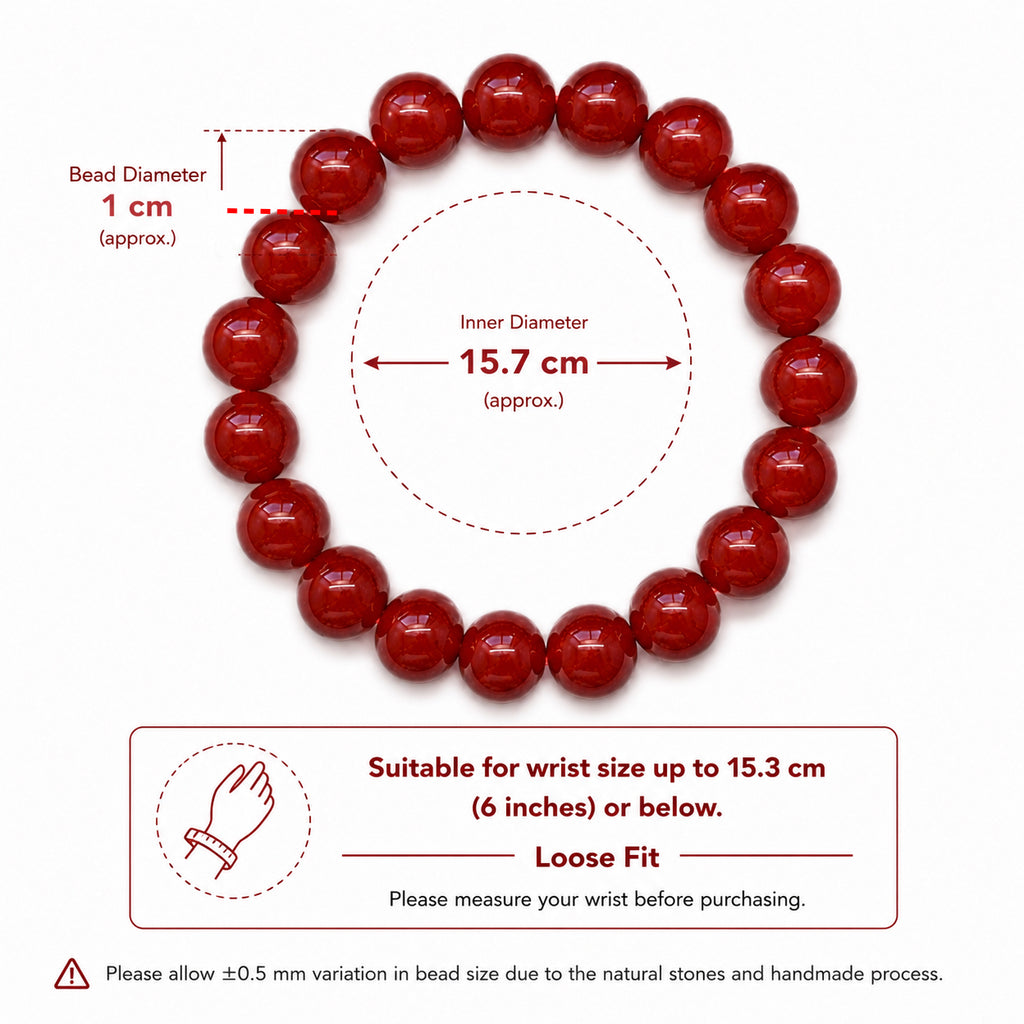 Natural Red Agate Bracelet, 10mm Handmade Gemstone Beads