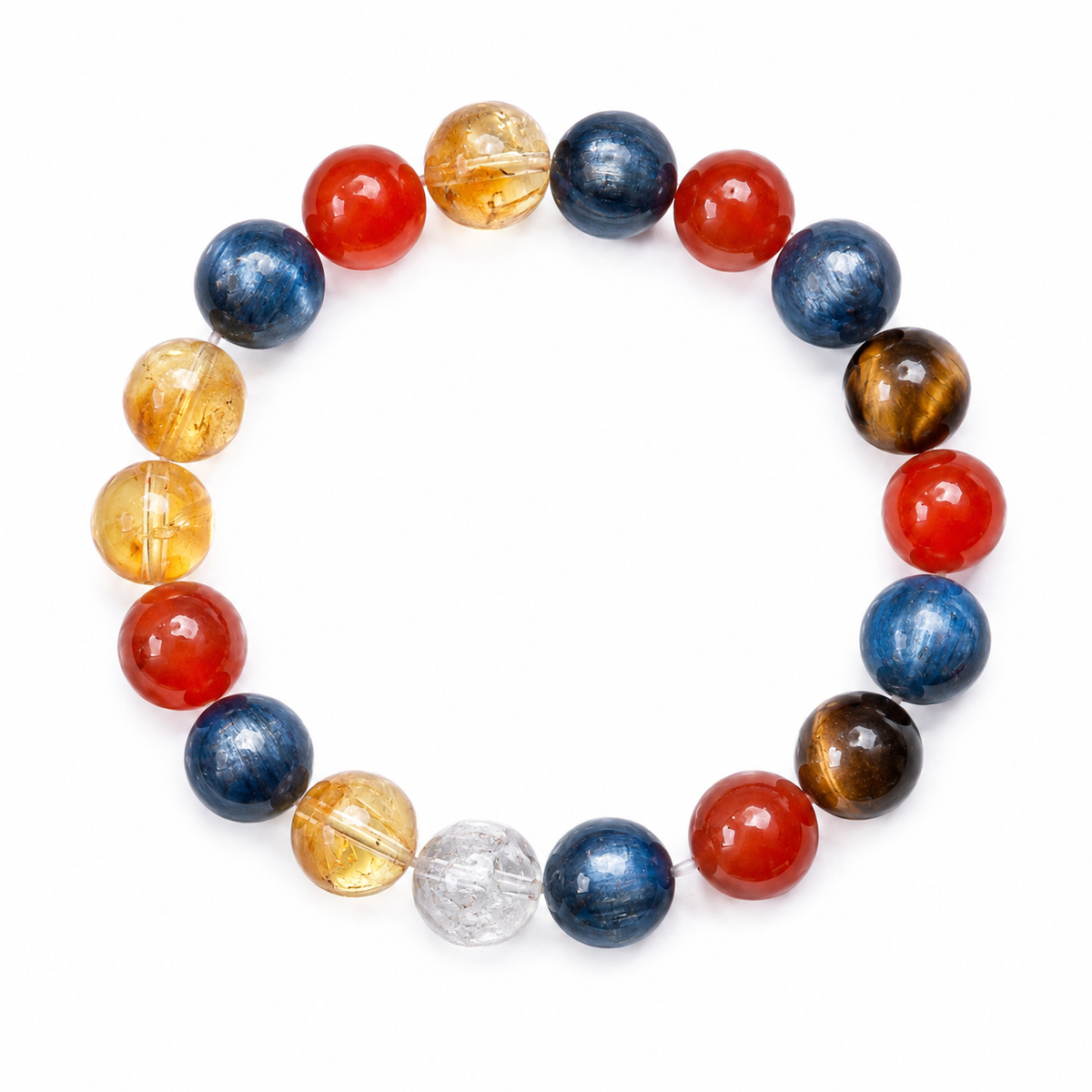 Natural Blue Kyanite, Red Agate, Yellow Tower Quartz & Tiger Eye Bracelet – 10mm Gemstone Jewelry