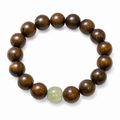 Green Sandalwood Bracelet with Natural Hetian Jade | 10mm Wood Beads