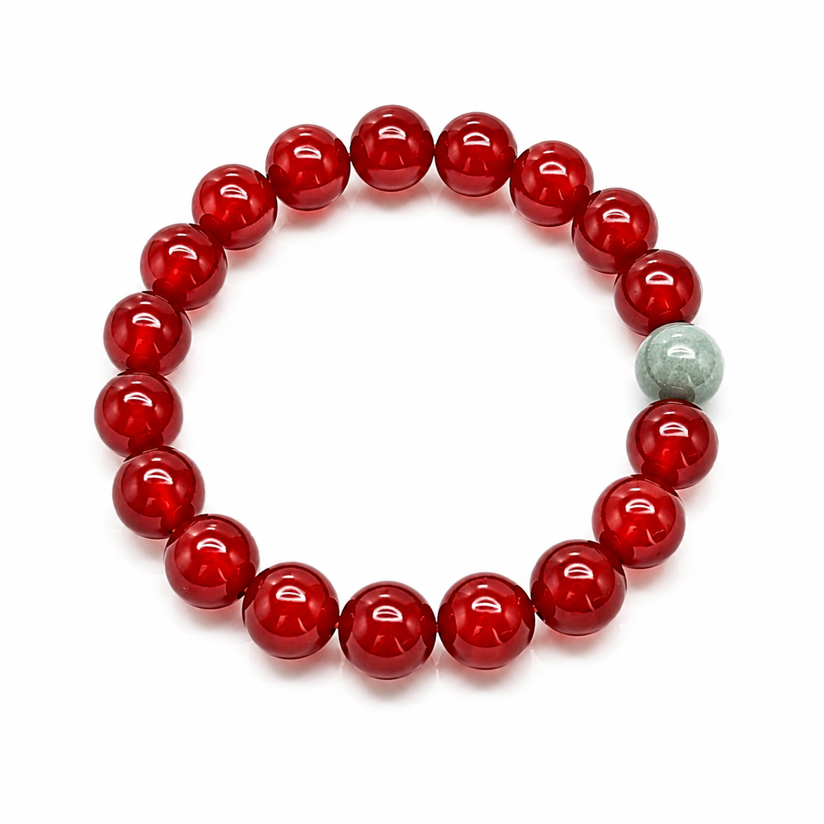 10mm Red Agate & Green Jade Bracelet – Handmade Natural Gemstone Stretch Bracelet