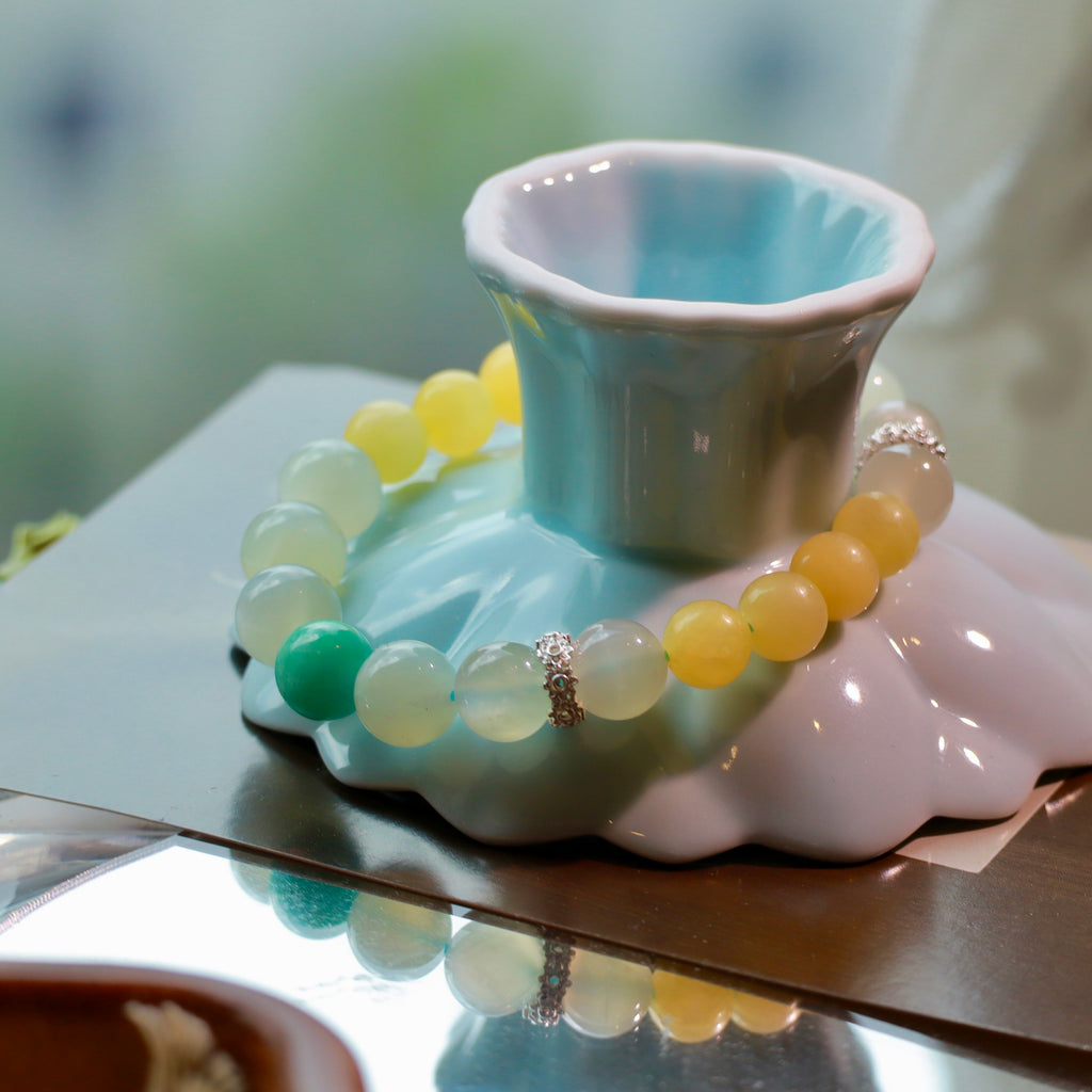 Natural Moonstone, Yellow Jade & Amazonite Gemstone Bracelet