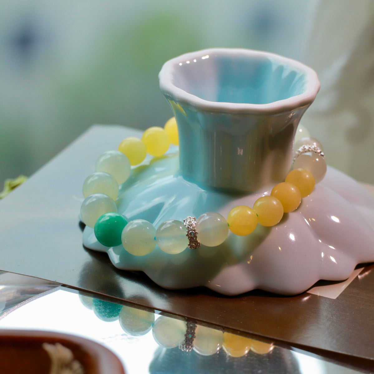 Natural Moonstone, Yellow Jade & Amazonite Gemstone Bracelet