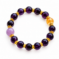9-10mm Natural Uruguayan Amethyst Bracelet | Deep Purple Crystal with Yellow Hematoid Quartz