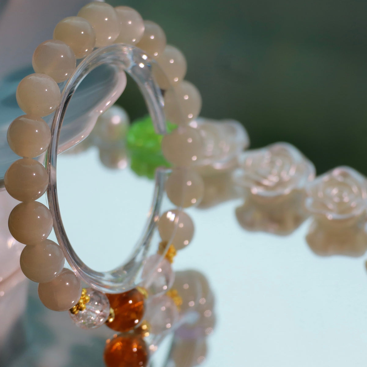 Natural Silver Moon Stone & Citrine Bracelet | 9mm Crystal Beads