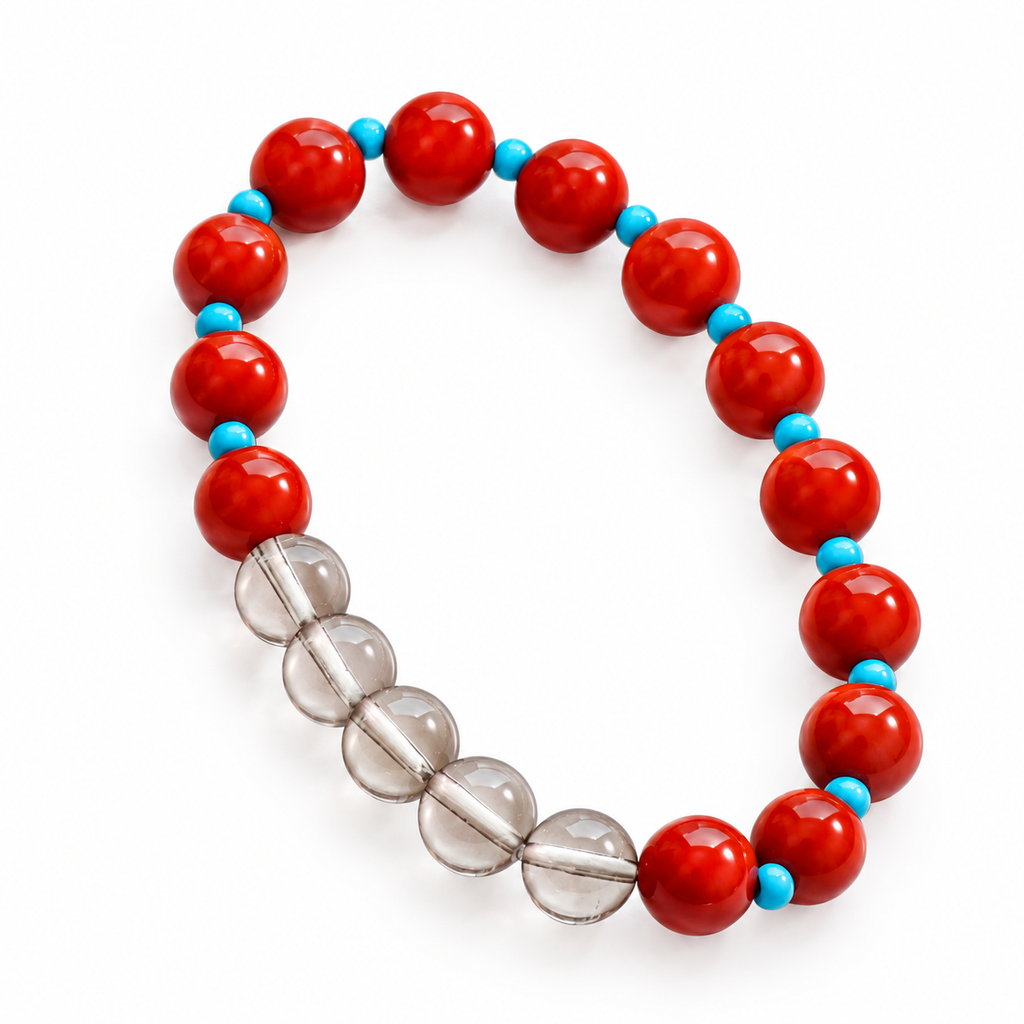Natural Nanhong Agate & Smoky Quartz Bracelet | 8mm Gemstone Beads