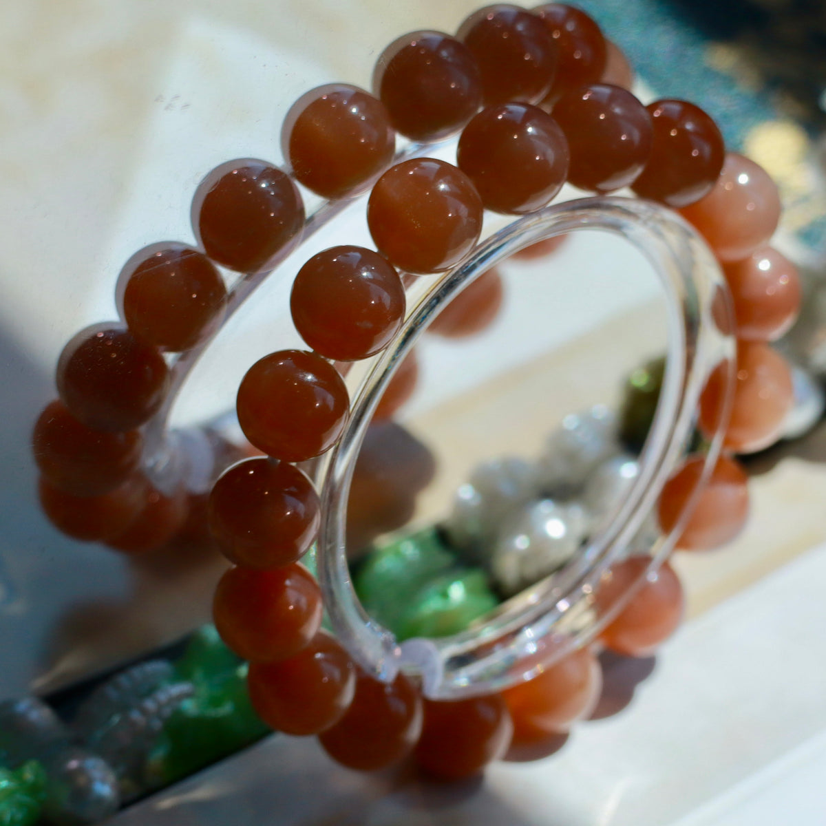 Natural Orange Moonstone Bracelet | 10mm Gemstone Beads