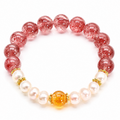 10mm Strawberry Quartz & Pearl Bracelet with Golden Rutilated Quartz
