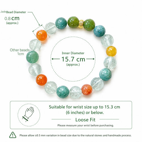 10mm Green Fluorite & Jade Bracelet with Sand Gold Accent
