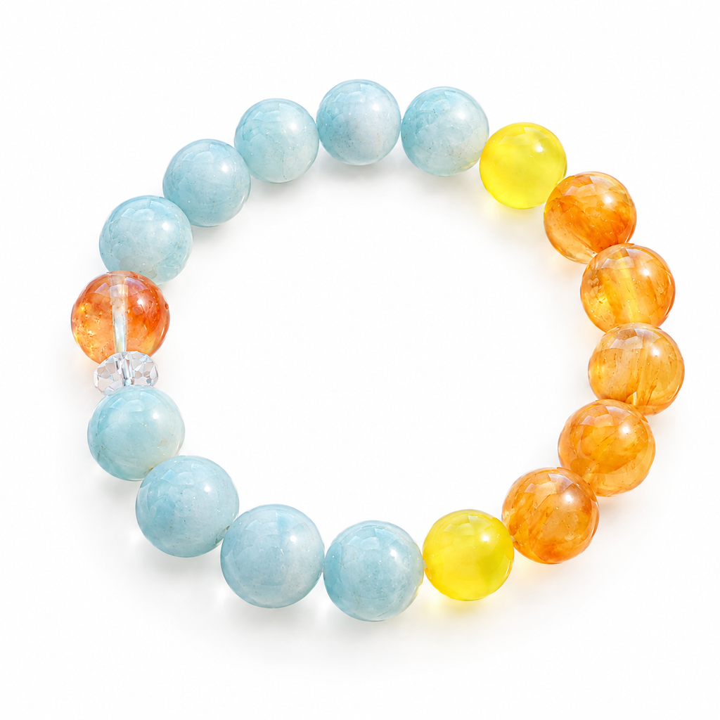 Natural Aquamarine & Yellow Hematoid Quartz Bracelet | 10mm Gemstone Beads