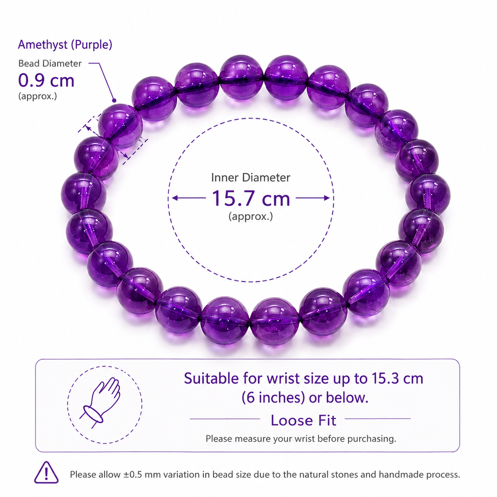 Natural Uruguayan Amethyst Bracelet, Deep Purple 9mm Crystal Beads, February Birthstone Jewelry