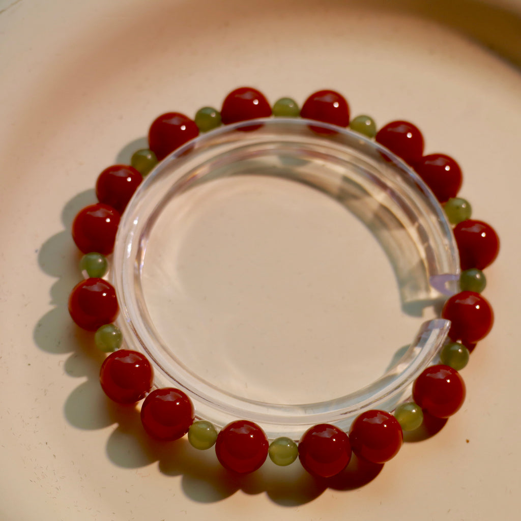 Natural Gemstone Stacking Bracelet Set | 8mm Nanhong Agate, Hetian Jade & Aventurine