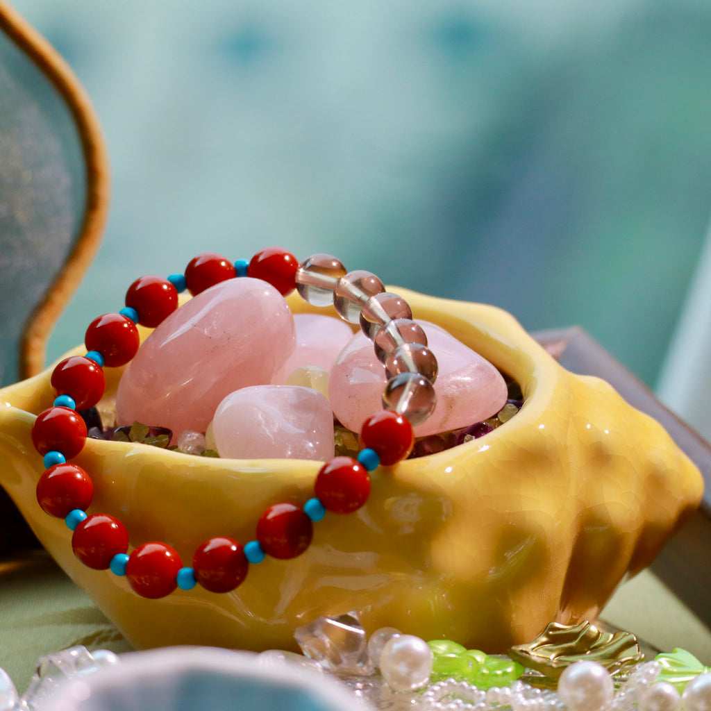 Natural Nanhong Agate & Smoky Quartz Bracelet | 8mm Gemstone Beads