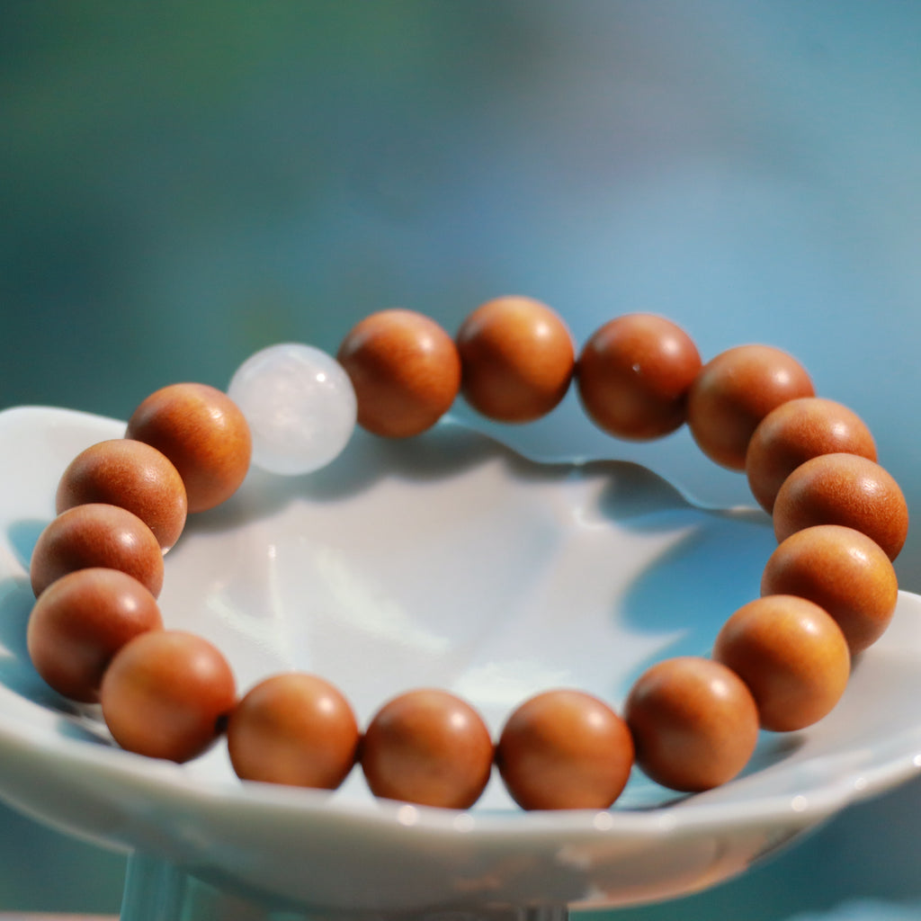 10mm Sandalwood & Hanbaiyu Marble Bracelet – Handmade Natural Wood Beaded Bracelet