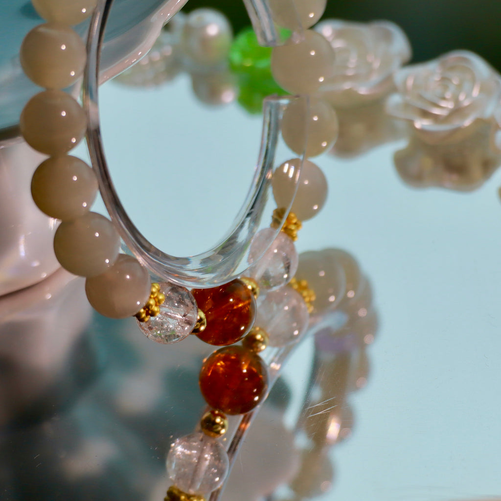 Natural Silver Moon Stone & Citrine Bracelet | 9mm Crystal Beads