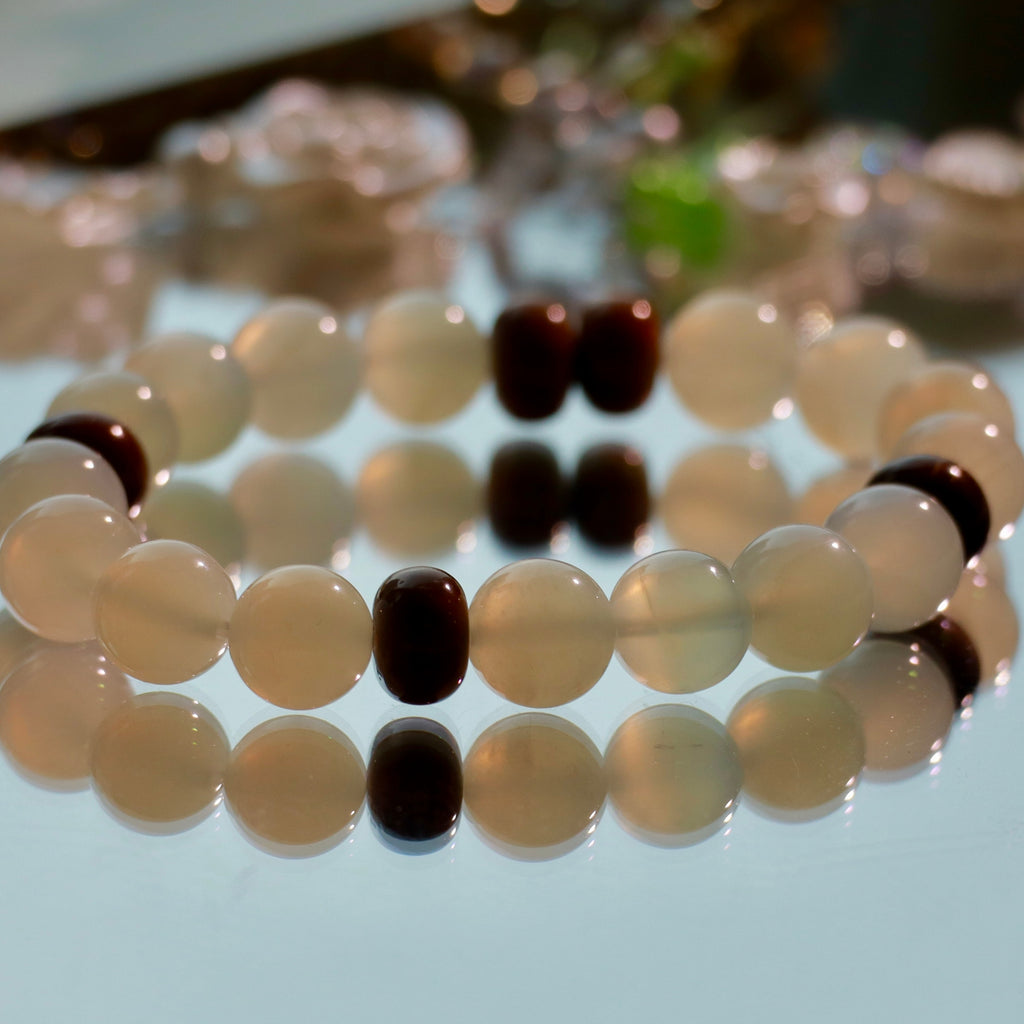 Natural Moonstone & Kuk Wood Bracelet | 9mm Gemstone Beads