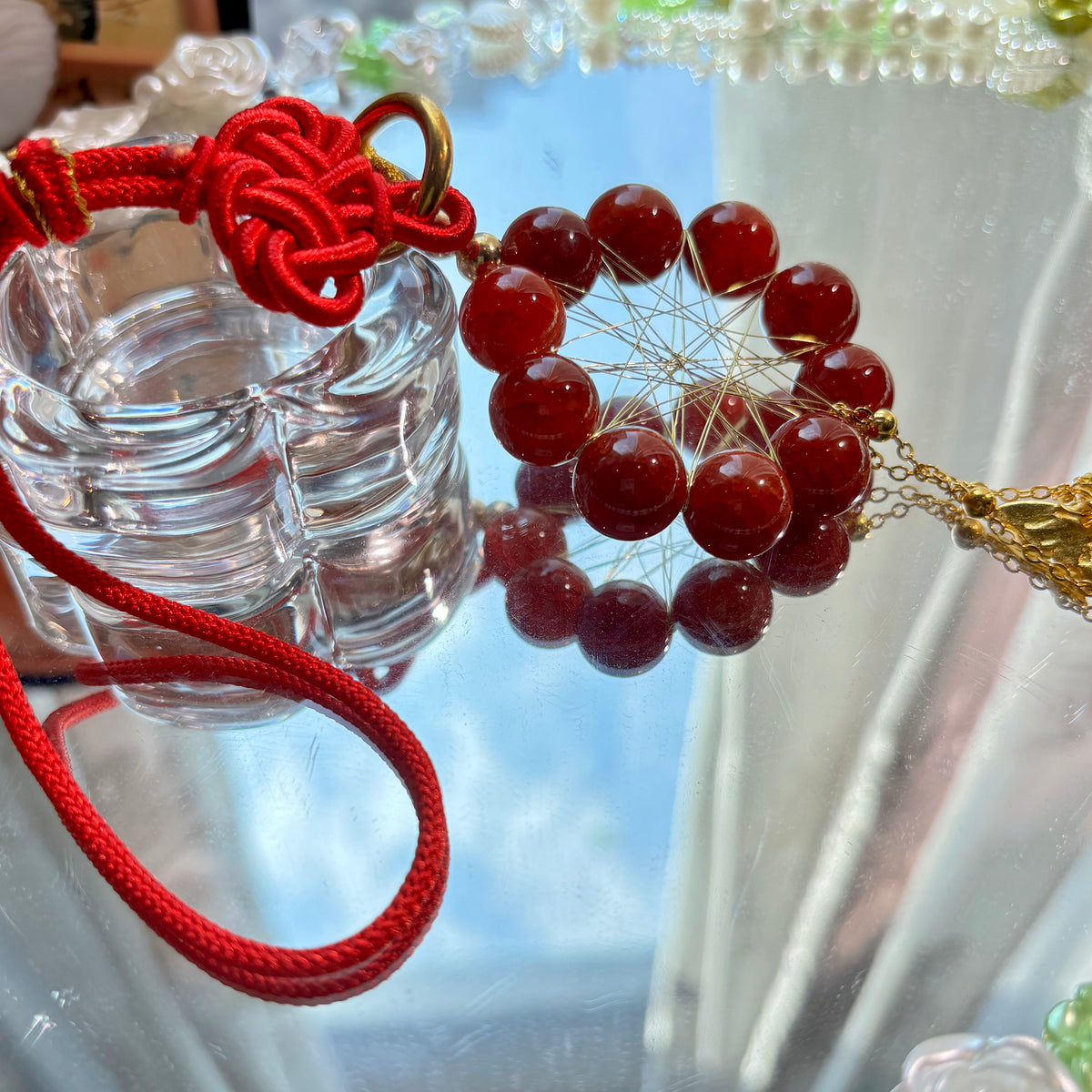 12mm Natural Dragon Vein Red Agate Hanging Ornament Red Agate Dreamcatcher