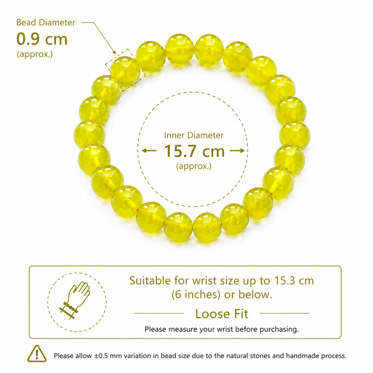 9mm Natural Golden Xiuyan Jade Bracelet ,Stretch Beaded Bracelet