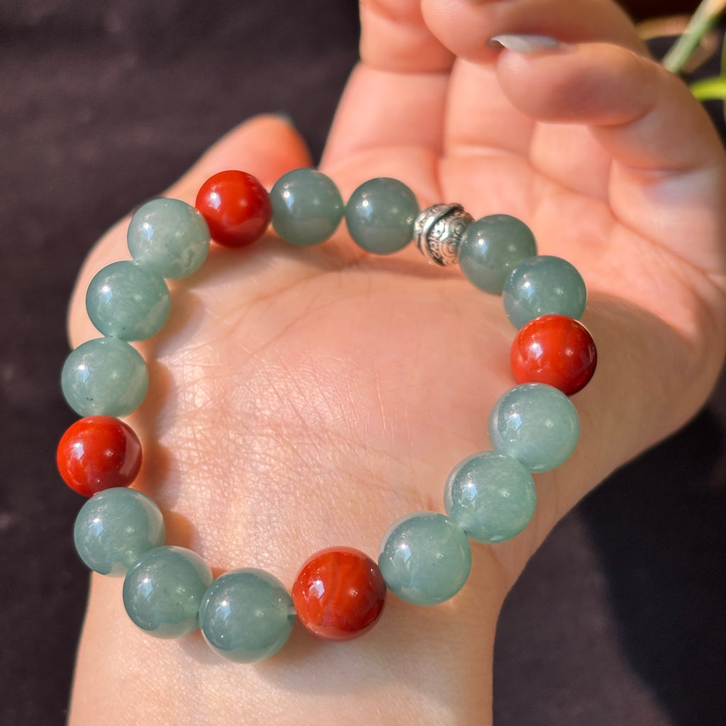 Natural Blue Agate & Nanhong Agate Bracelet – 10mm Gemstone Beaded Bracelet