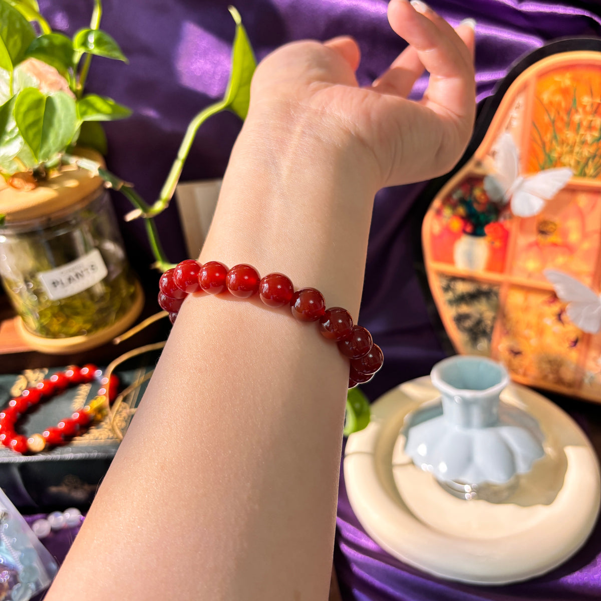 Natural Red Agate Bracelet, 10mm Handmade Gemstone Beads