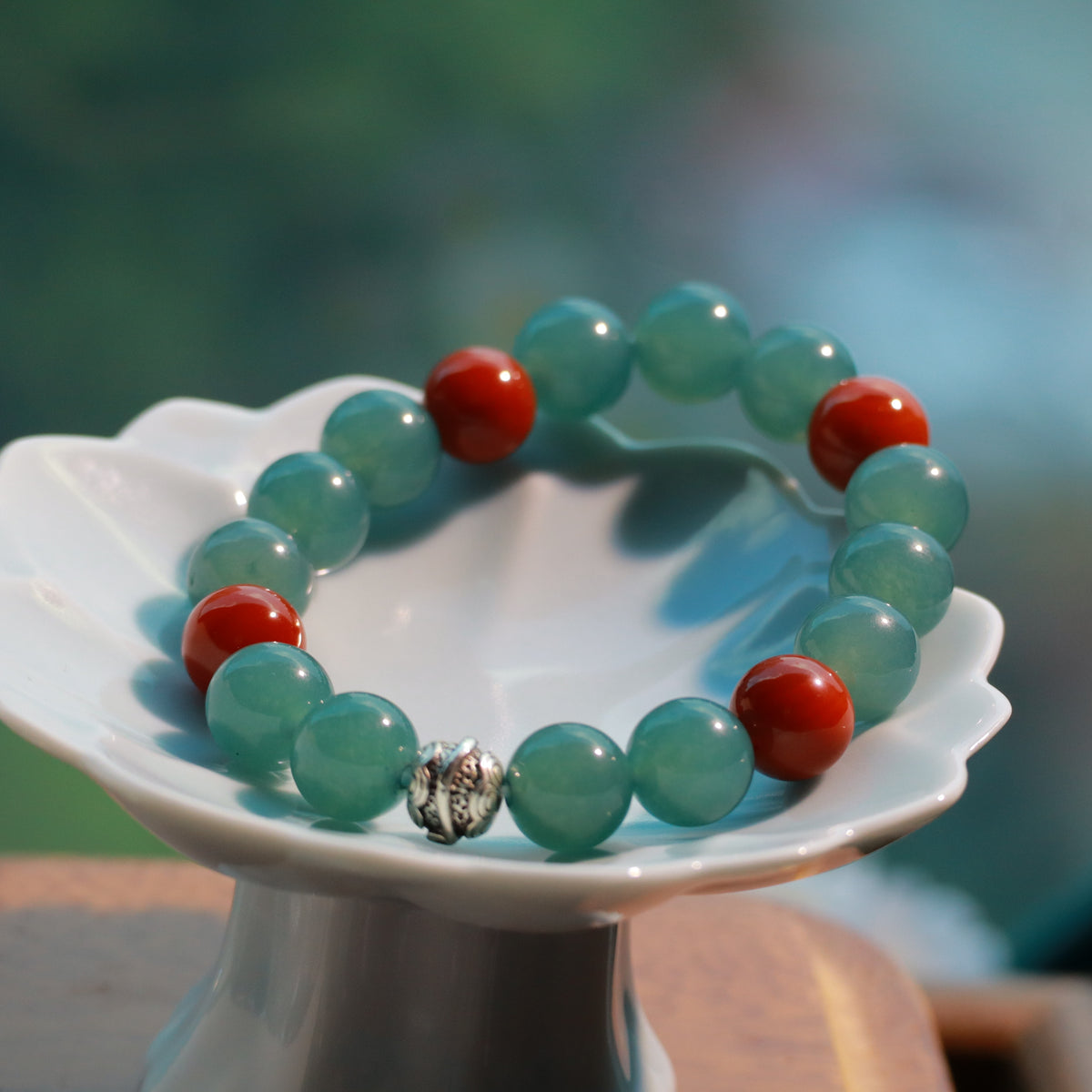 Natural Blue Agate & Nanhong Agate Bracelet – 10mm Gemstone Beaded Bracelet