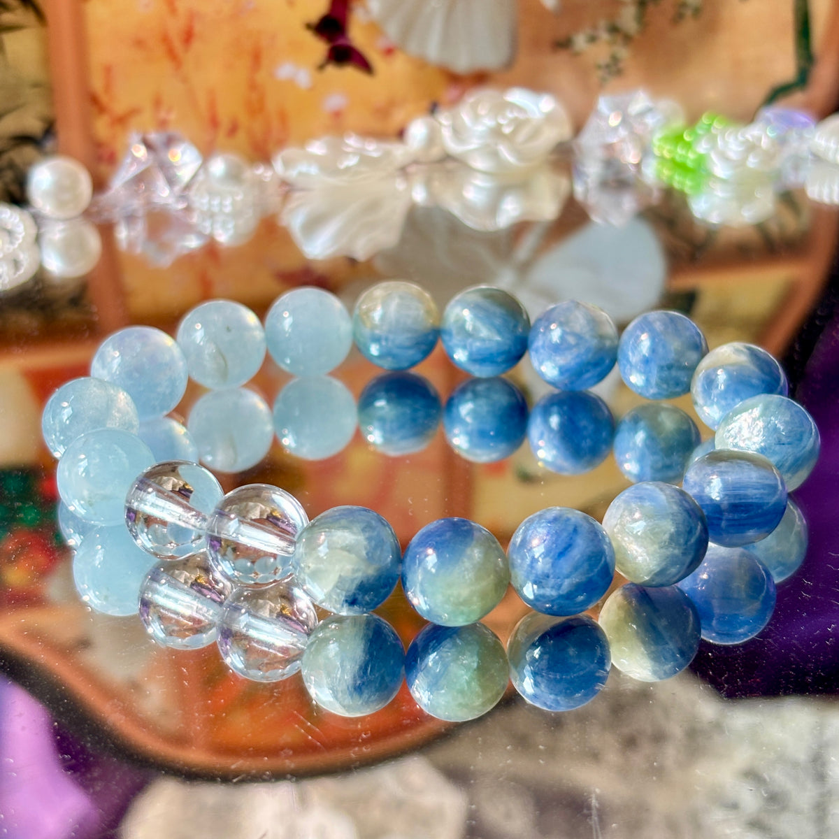 Natural Blue Kyanite & Aquamarine Bracelet | 10mm Gemstone Beads