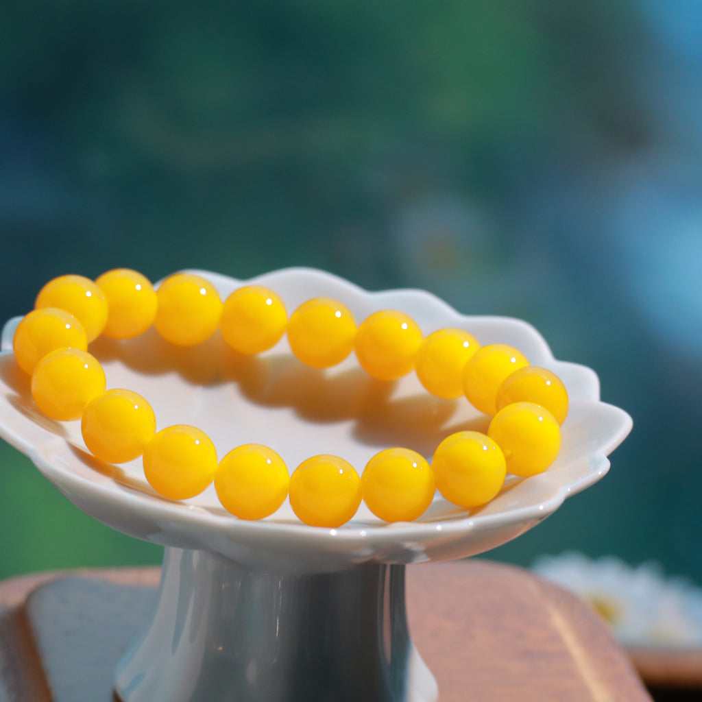 10mm Yellow Agate Bracelet – Natural Gemstone Stretch Bracelet