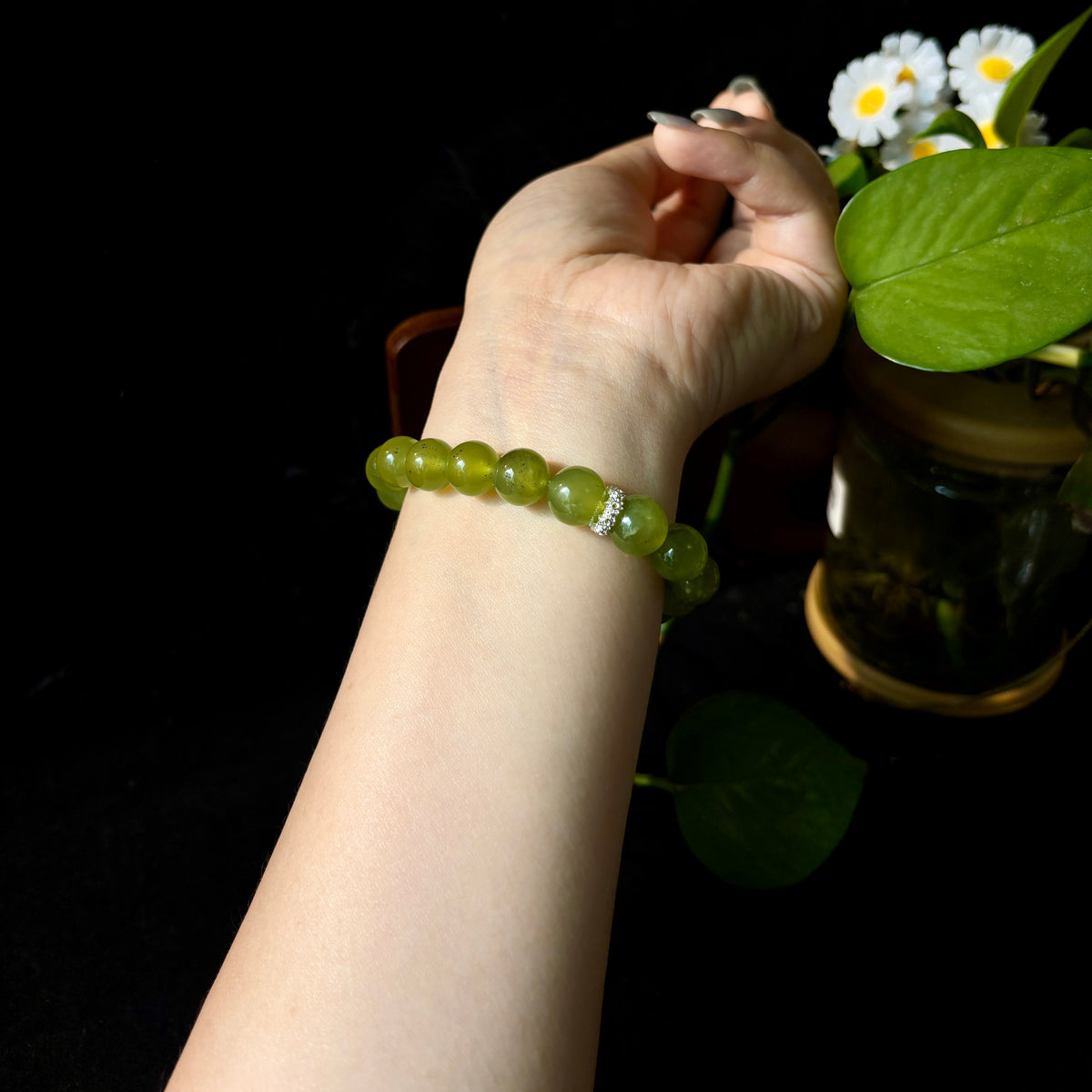 10mm Xiuyan Jade Bracelet – Natural Gemstone Stretch Bracelet