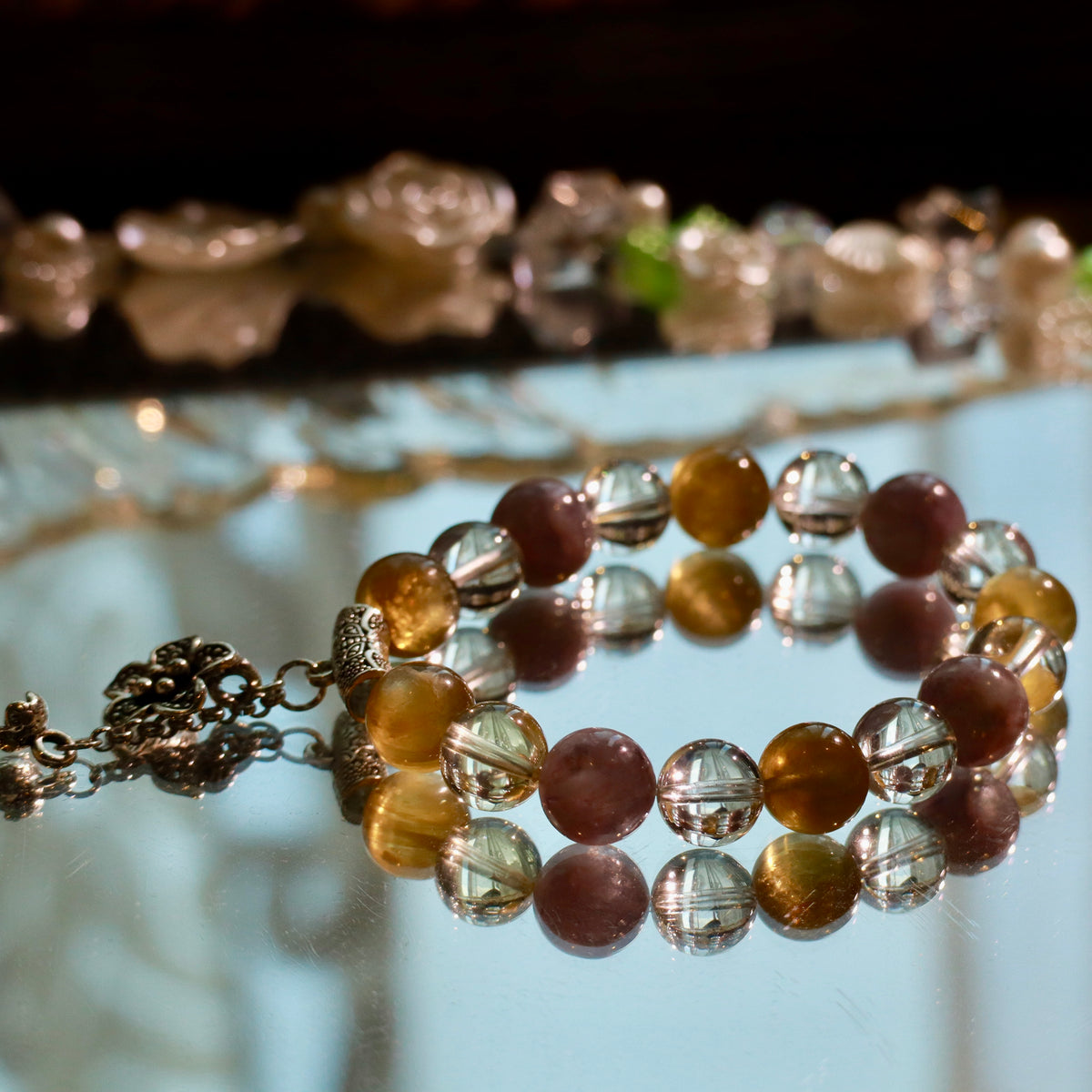 Golden Lithium Mica & High-Clarity Clear Quartz Bracelet | 10mm