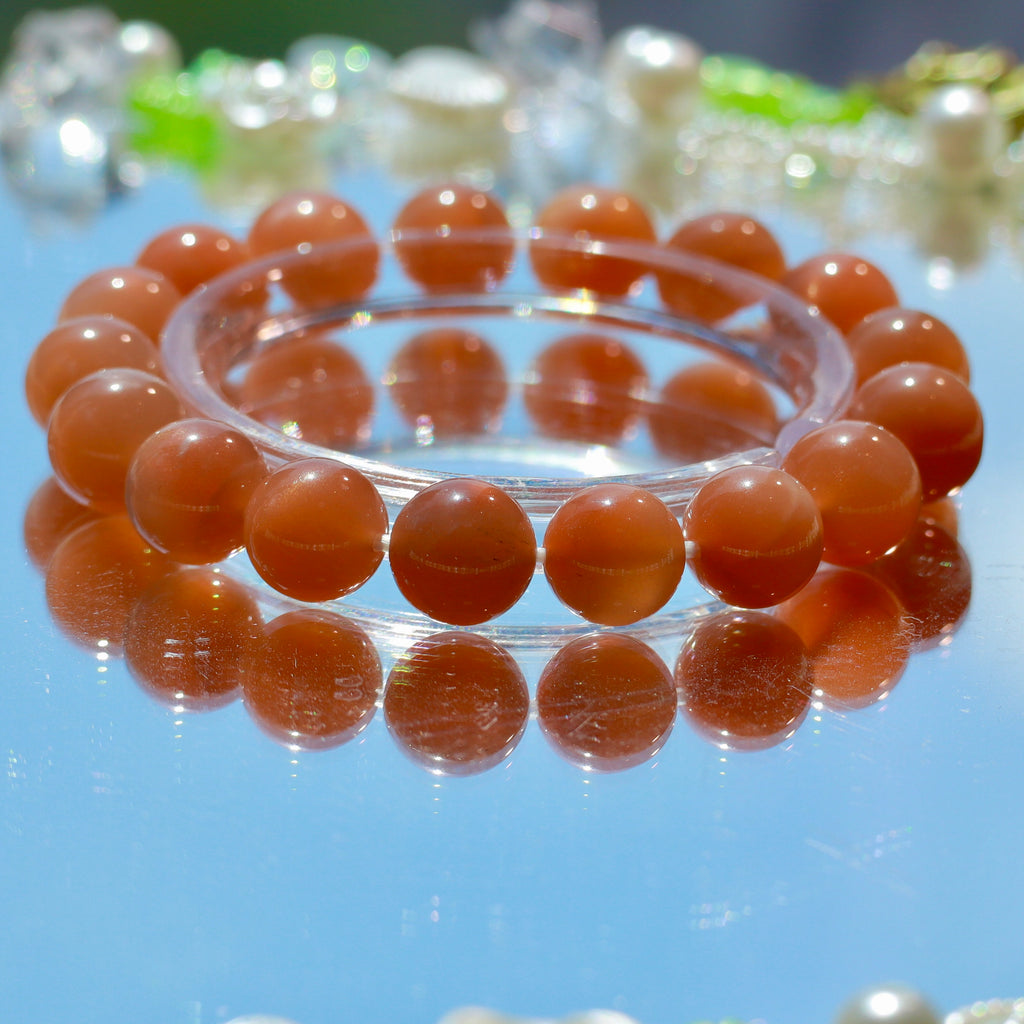 Natural Orange Moonstone Bracelet | 10mm Gemstone Beads