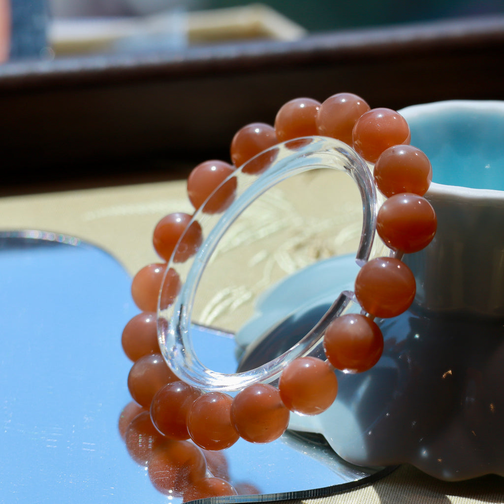 Natural Orange Moonstone Bracelet | 10mm Gemstone Beads