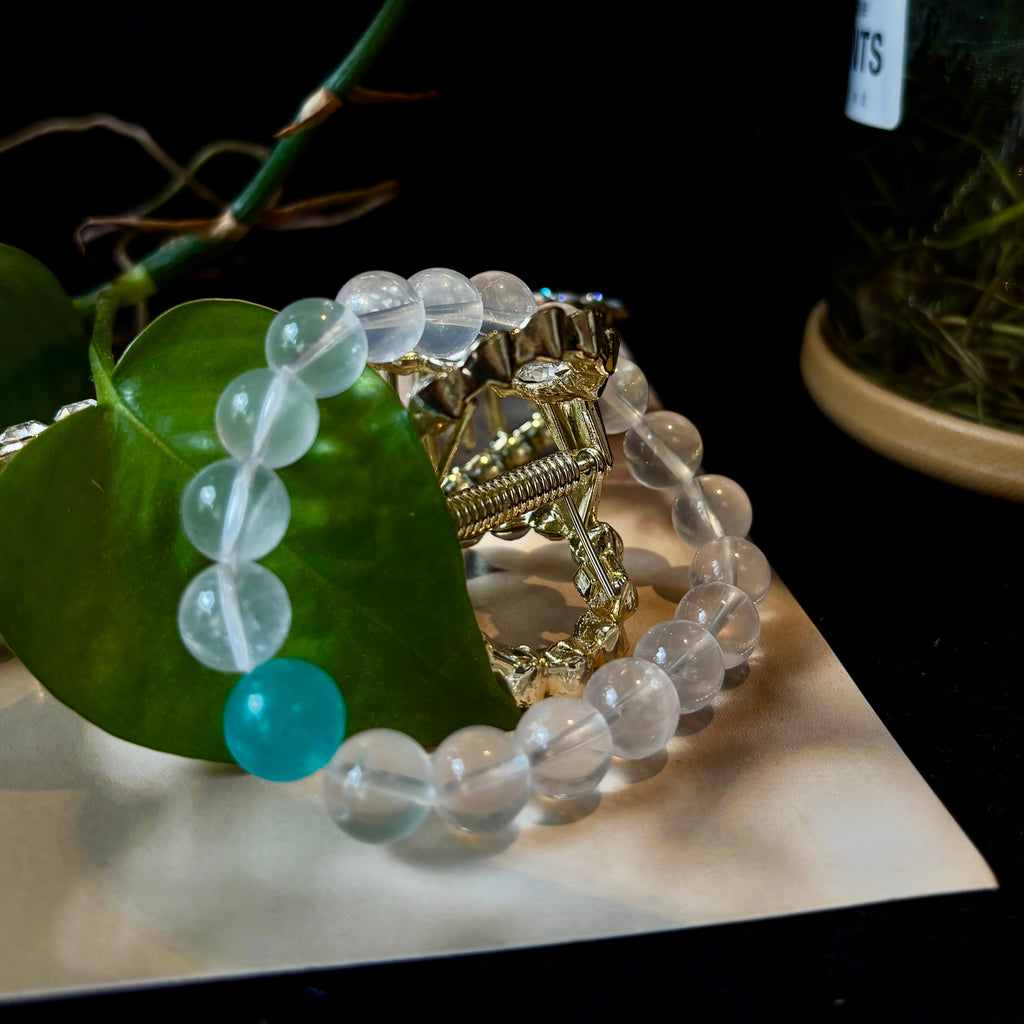 Natural Milky White Crystal & Amazonite Bracelet – 10mm Gemstone Beaded Bracelet