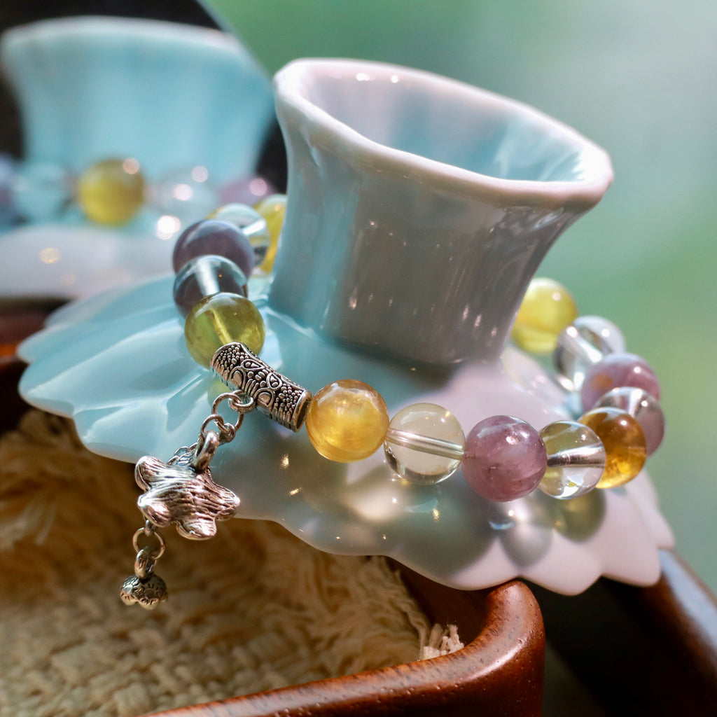 Golden Lithium Mica & High-Clarity Clear Quartz Bracelet | 10mm