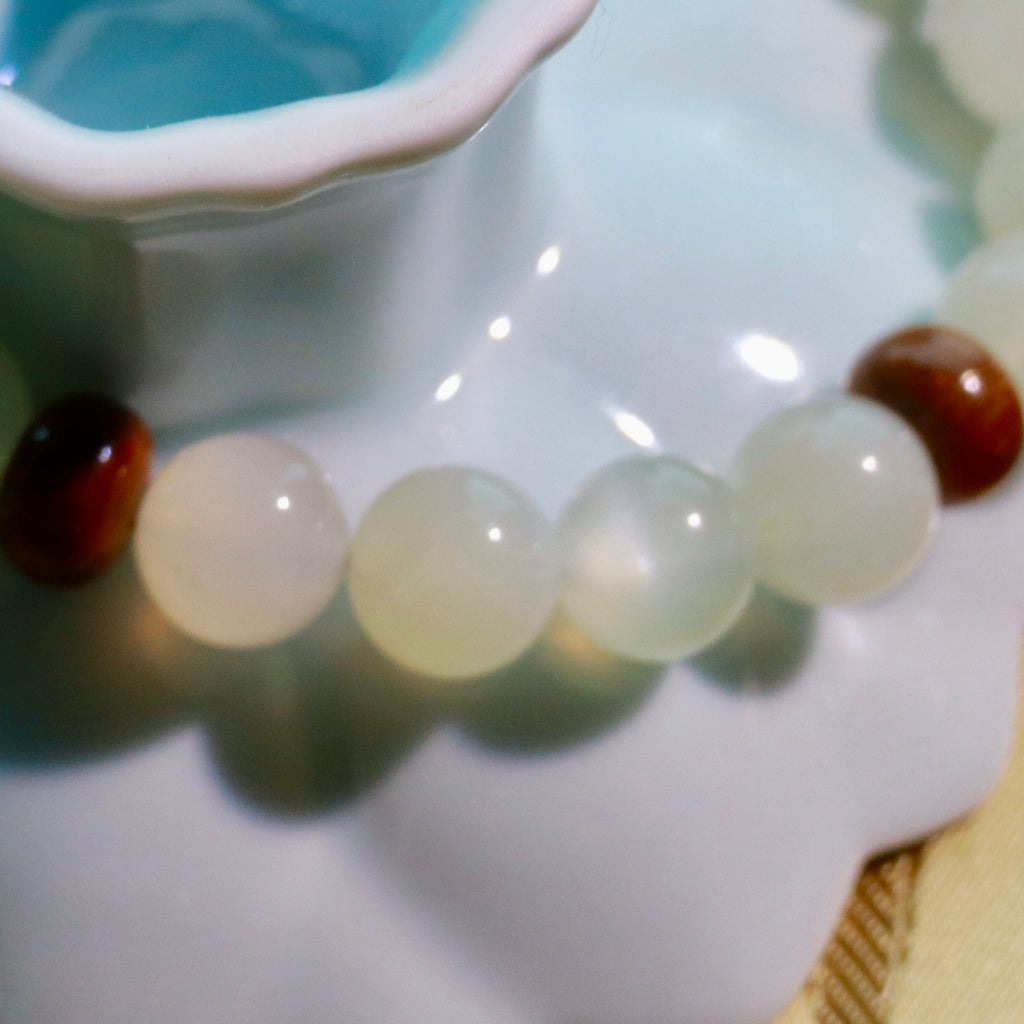 Natural Moonstone & Kuk Wood Bracelet | 9mm Gemstone Beads