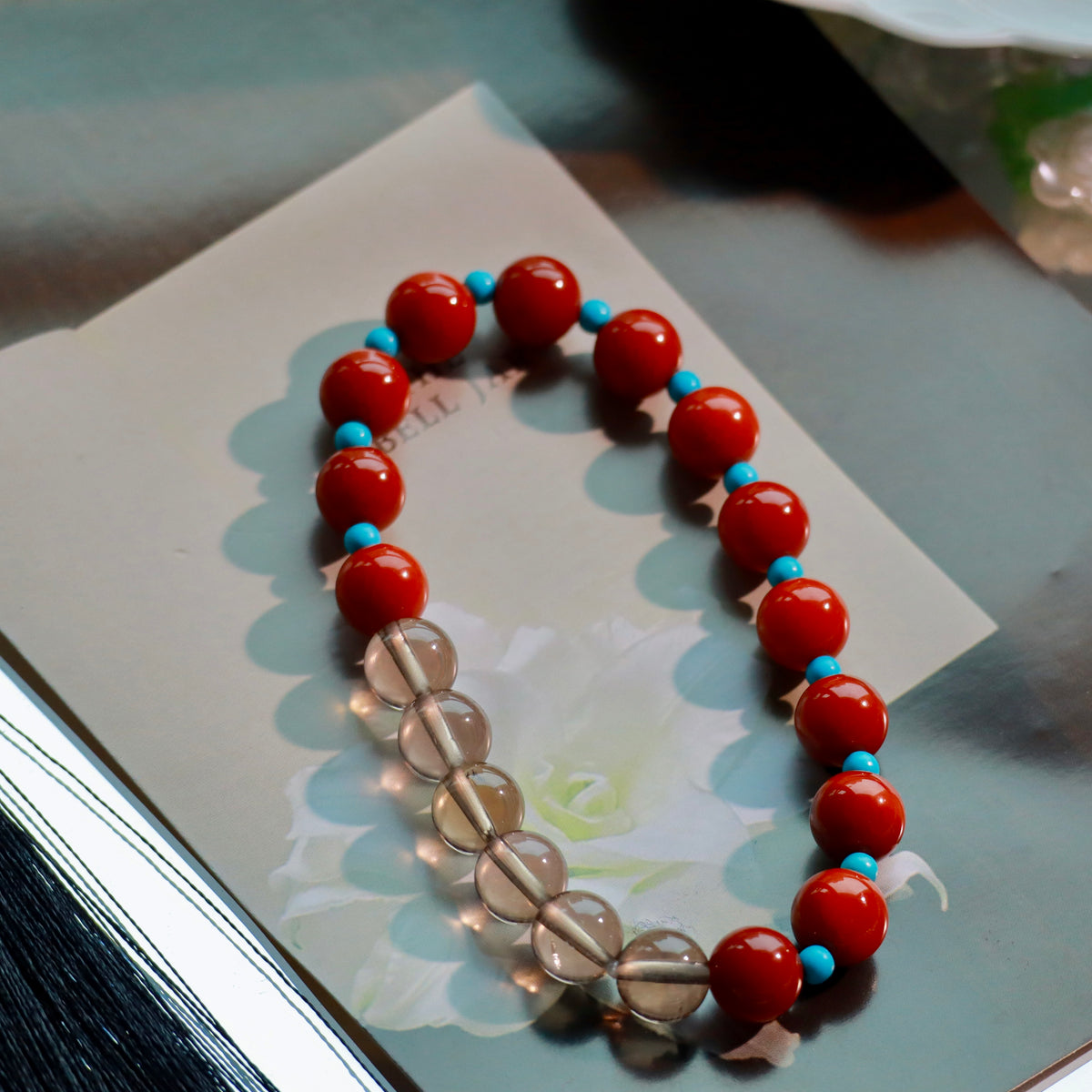 Natural Nanhong Agate & Smoky Quartz Bracelet | 8mm Gemstone Beads