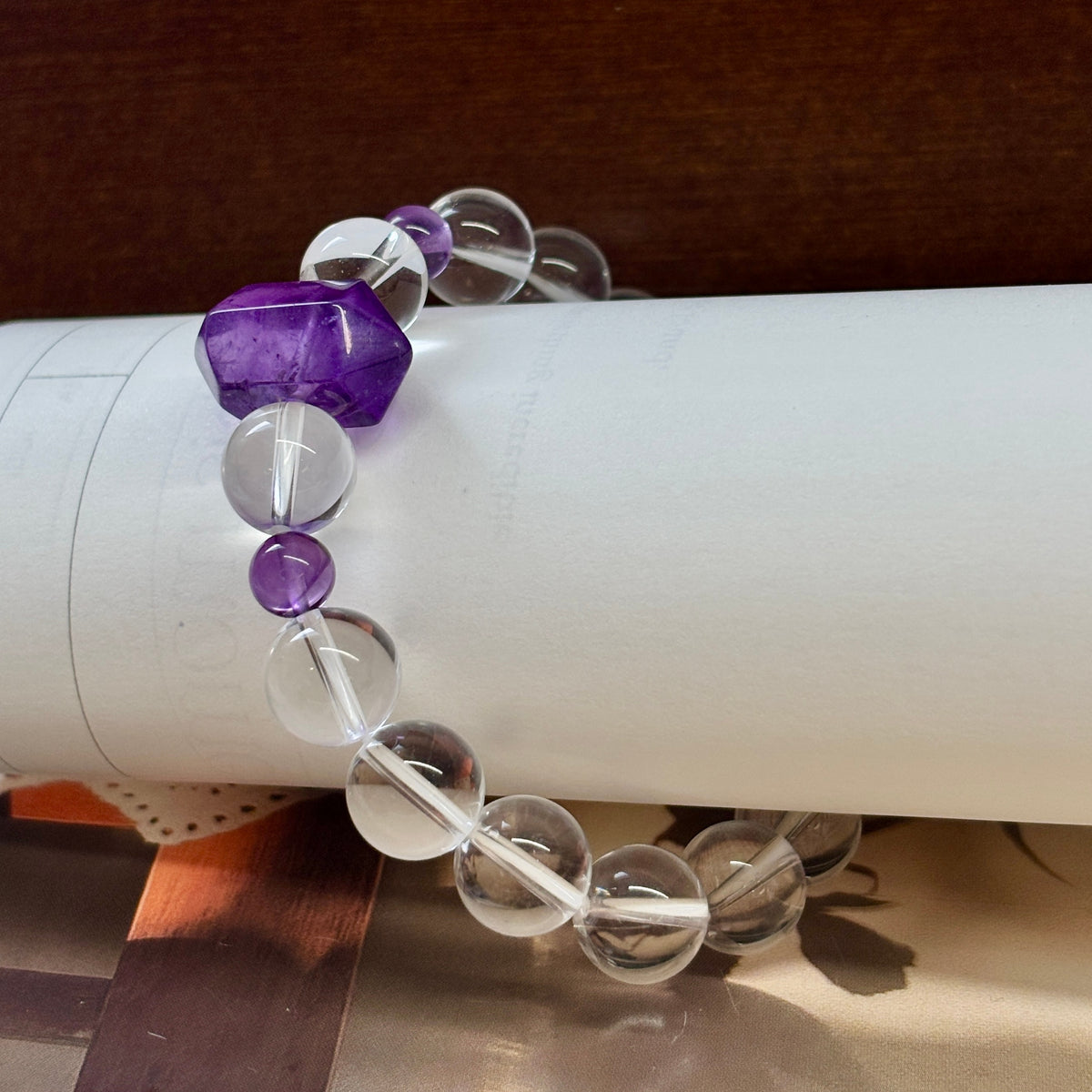 10mm Clear Quartz & Amethyst Bracelet with Uruguay Amethyst