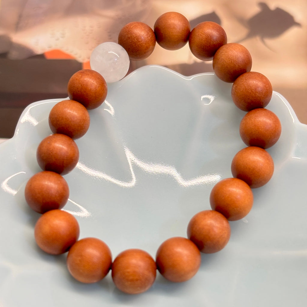 10mm Sandalwood & Hanbaiyu Marble Bracelet – Handmade Natural Wood Beaded Bracelet