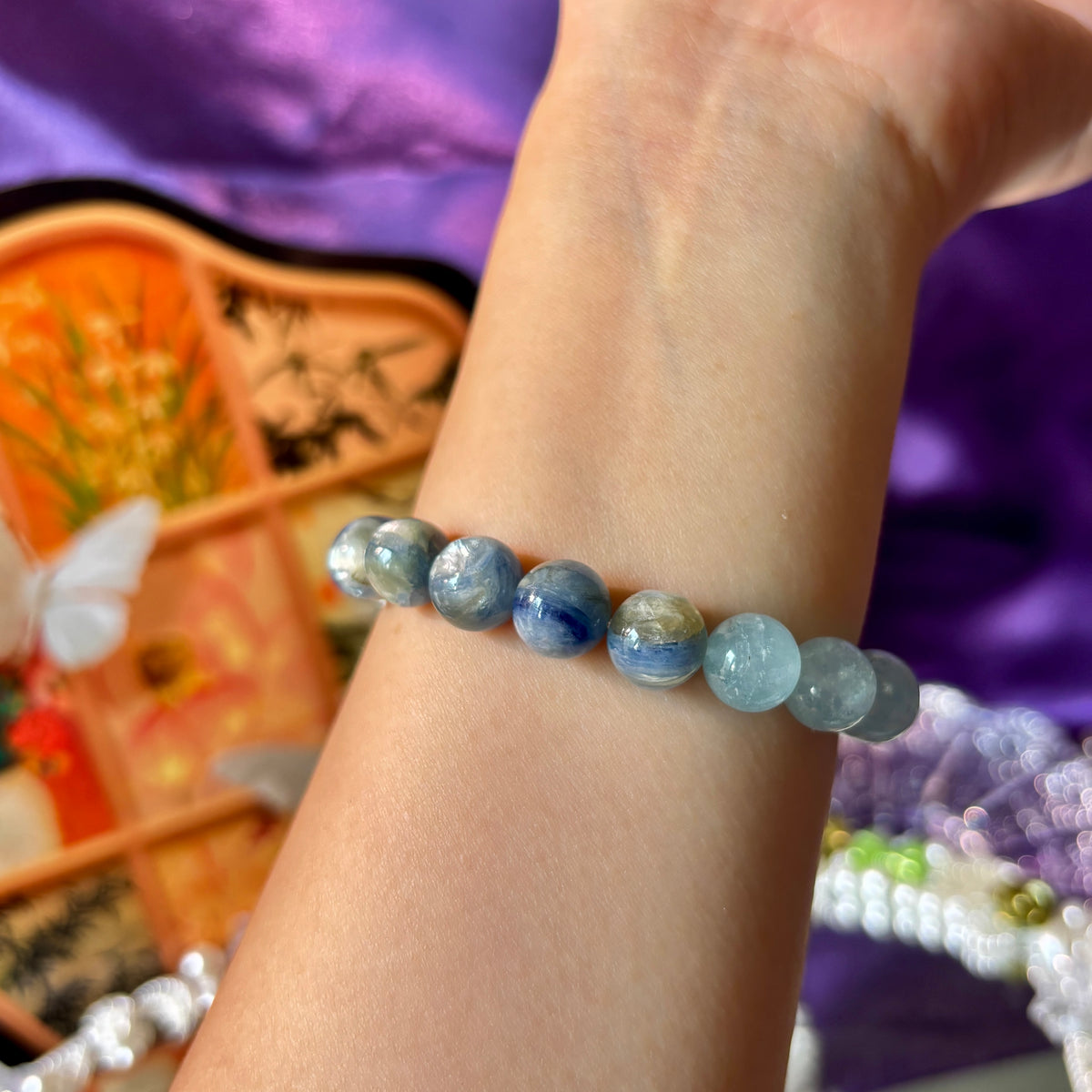 Natural Blue Kyanite & Aquamarine Bracelet | 10mm Gemstone Beads