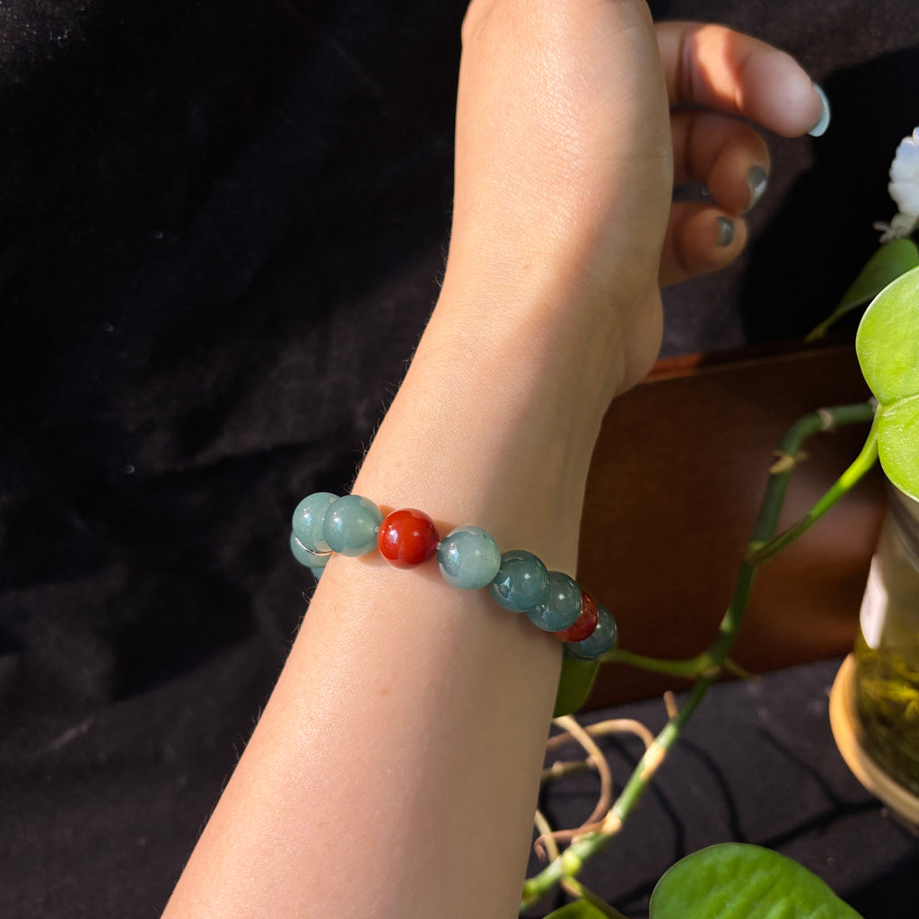 Natural Blue Agate & Nanhong Agate Bracelet – 10mm Gemstone Beaded Bracelet