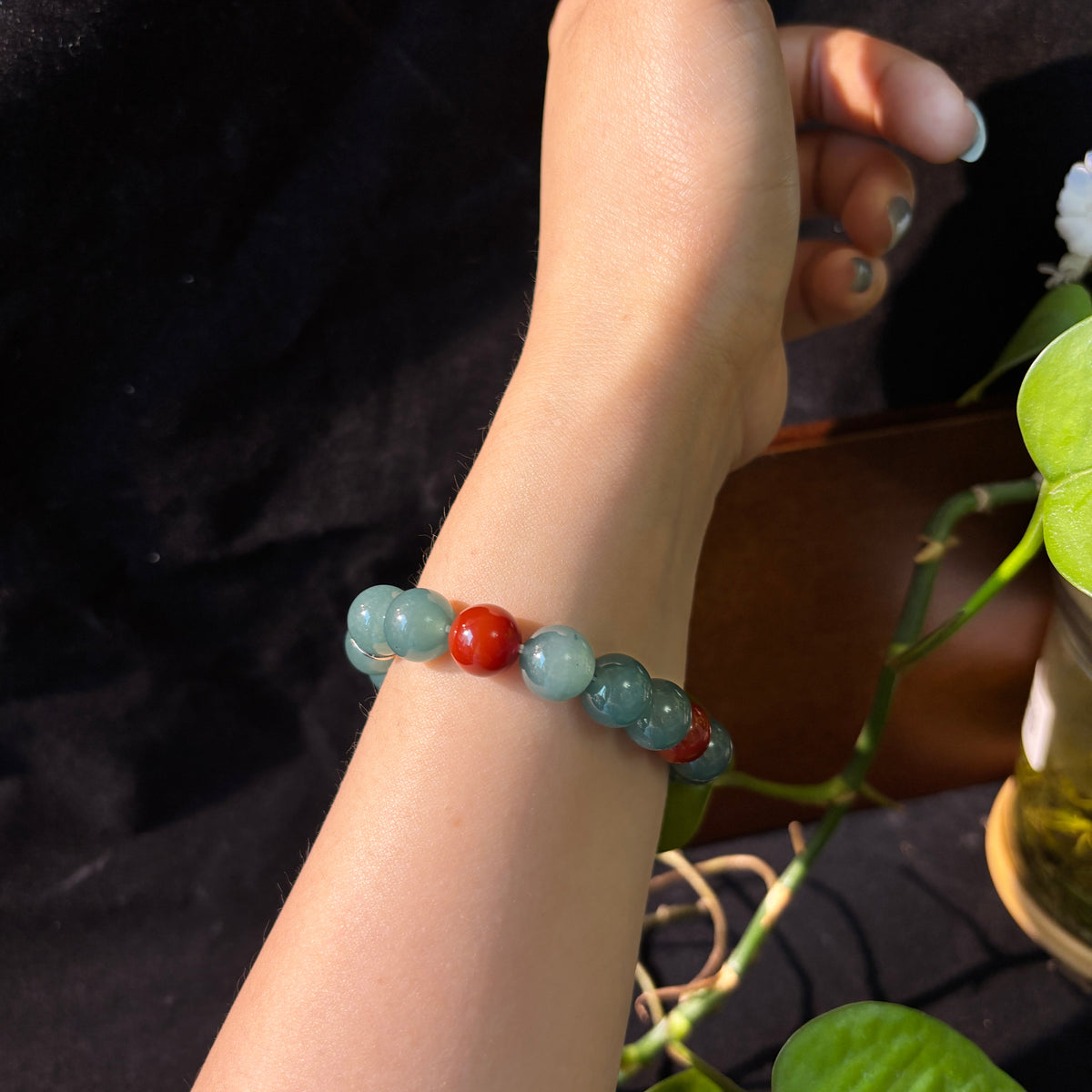 Natural Blue Agate & Nanhong Agate Bracelet – 10mm Gemstone Beaded Bracelet