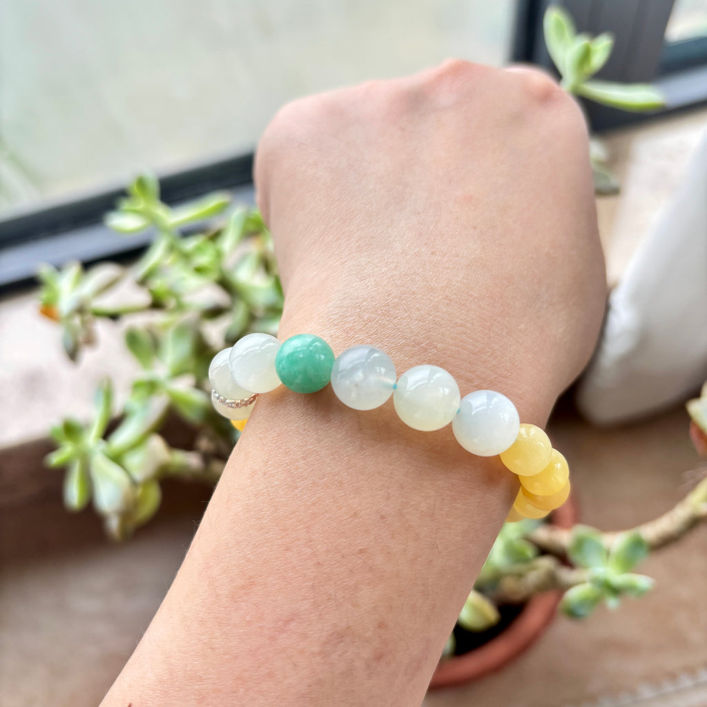 Natural Moonstone, Yellow Jade & Amazonite Gemstone Bracelet