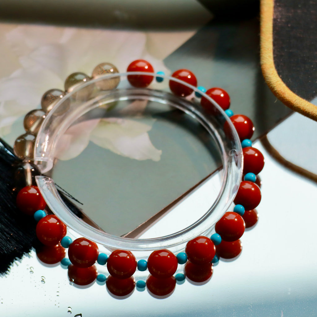 Natural Nanhong Agate & Smoky Quartz Bracelet | 8mm Gemstone Beads