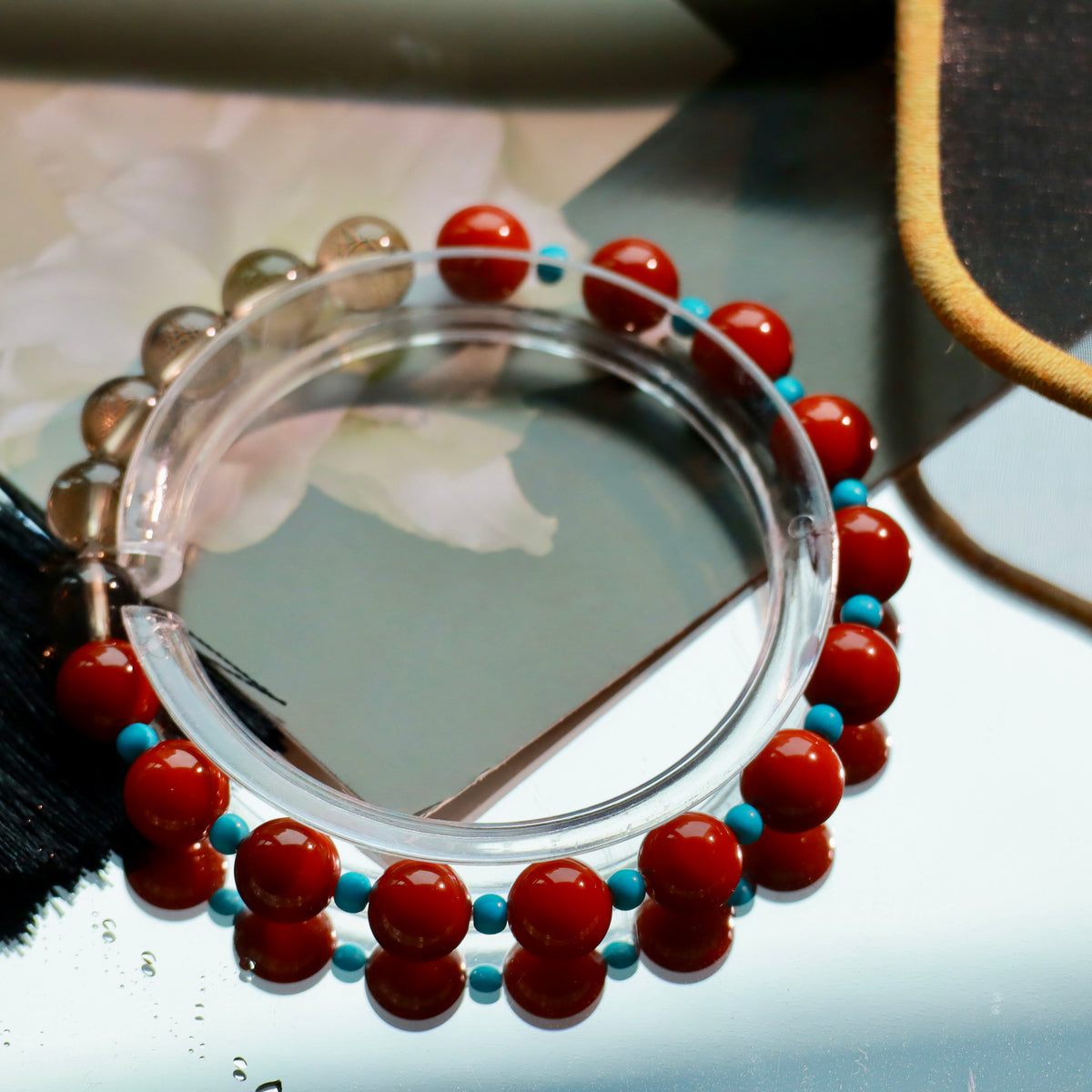 Natural Nanhong Agate & Smoky Quartz Bracelet | 8mm Gemstone Beads