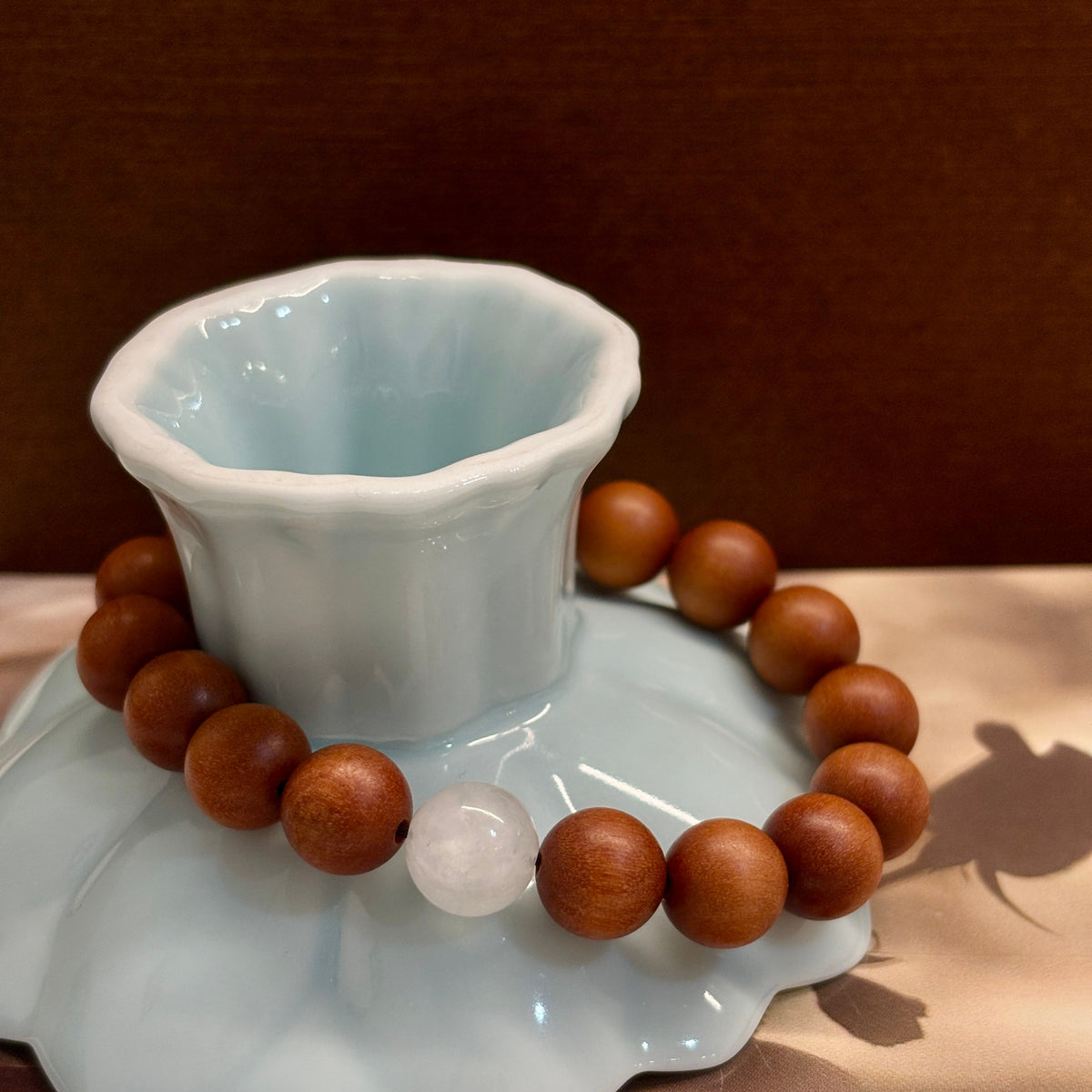 10mm Sandalwood & Hanbaiyu Marble Bracelet – Handmade Natural Wood Beaded Bracelet