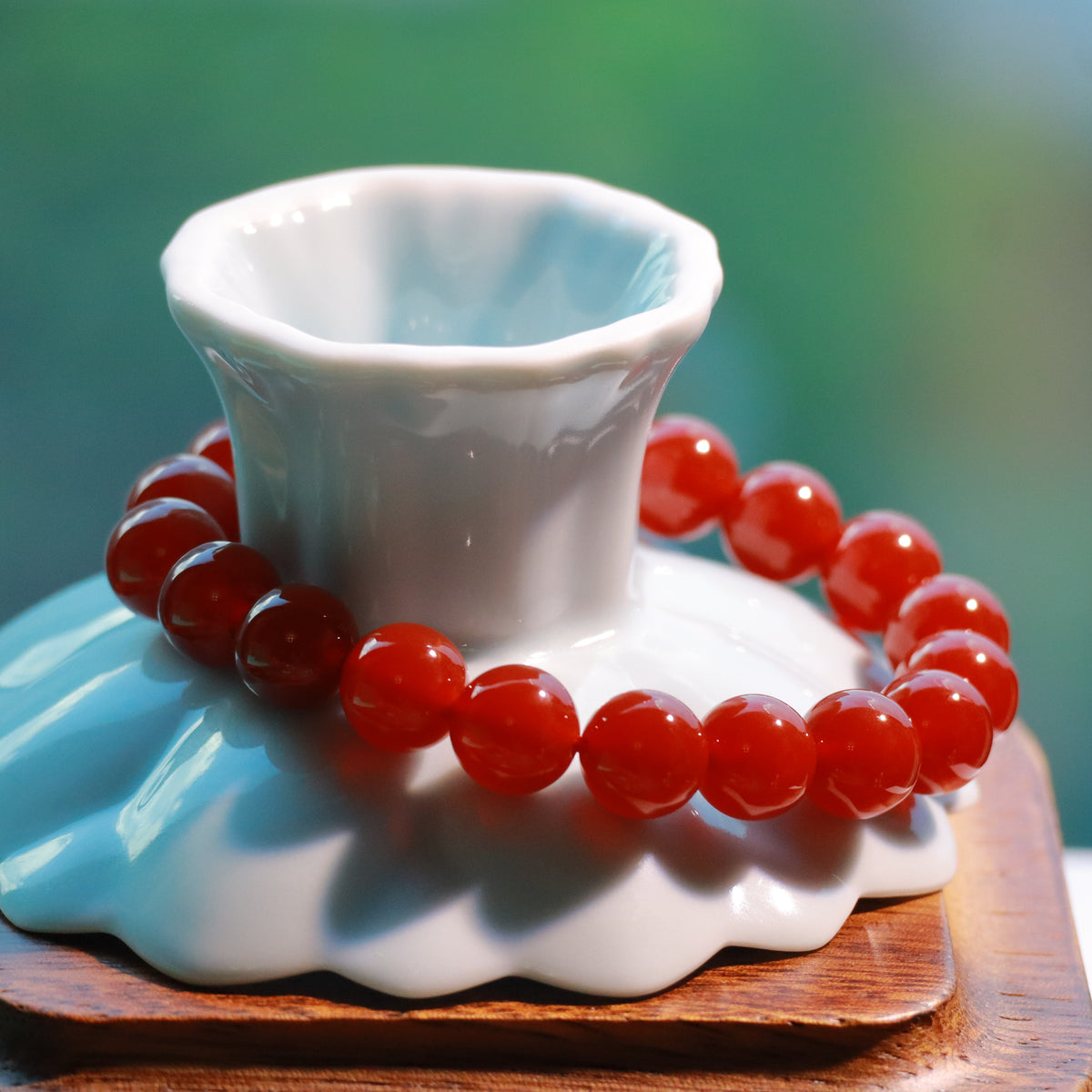 Natural Red Agate Bracelet, 10mm Handmade Gemstone Beads