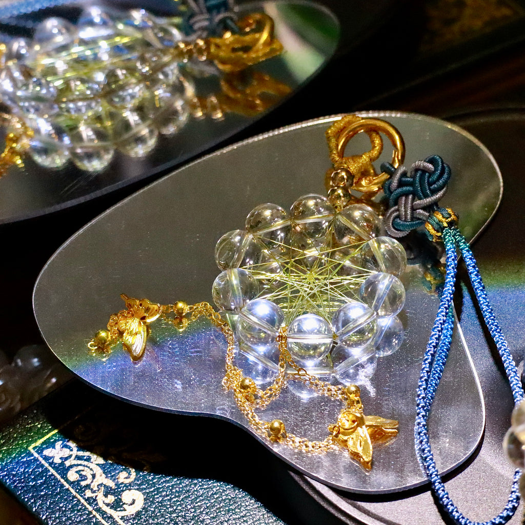 Natural Clear Quartz Crystal Hanging Ornament with Gold Cord for Home Decor Witch Crystal