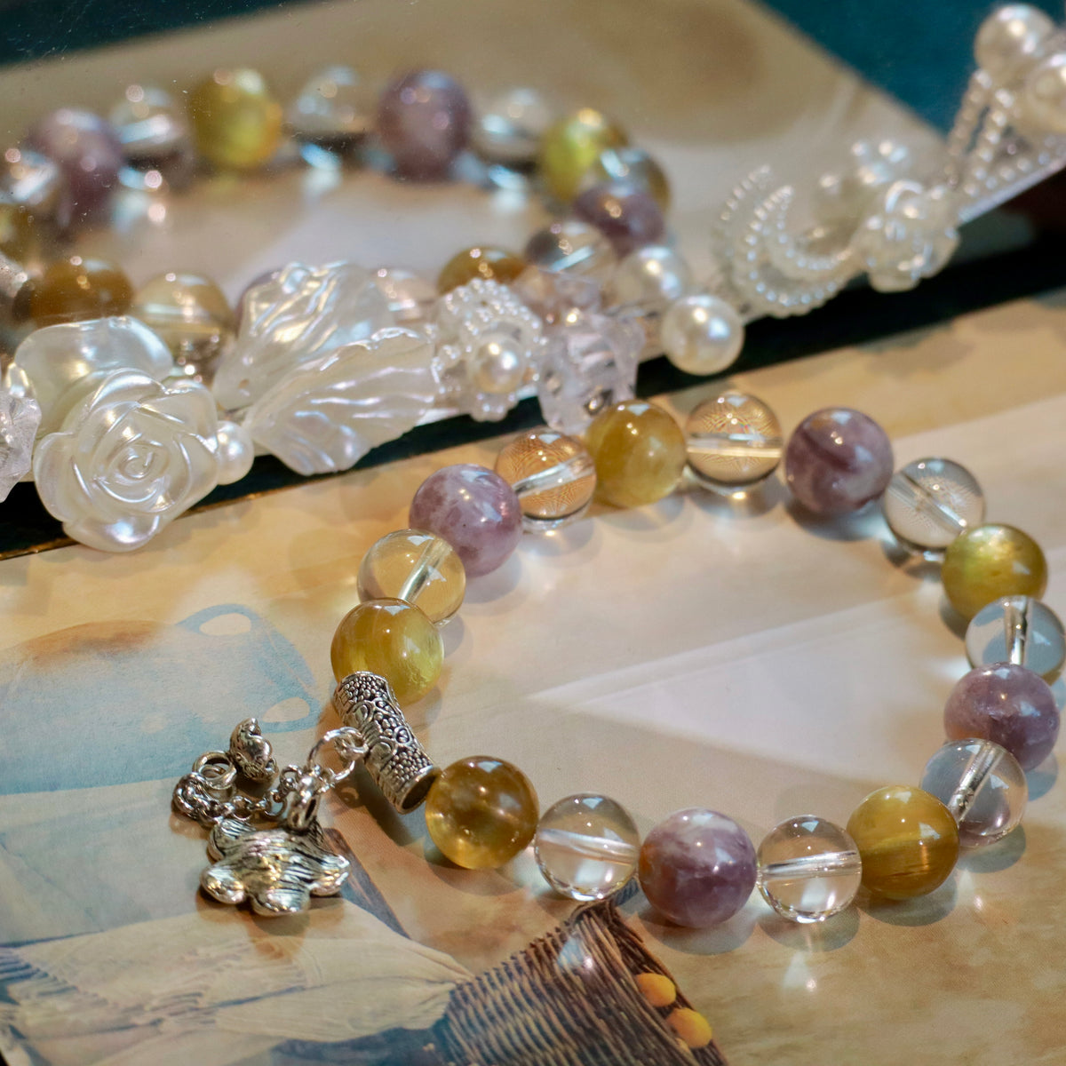 Golden Lithium Mica & High-Clarity Clear Quartz Bracelet | 10mm