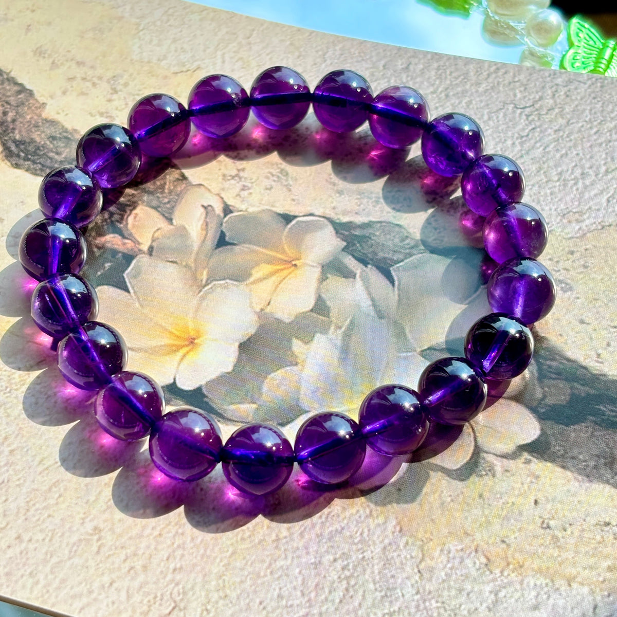 Natural Uruguayan Amethyst Bracelet, Deep Purple 9mm Crystal Beads, February Birthstone Jewelry