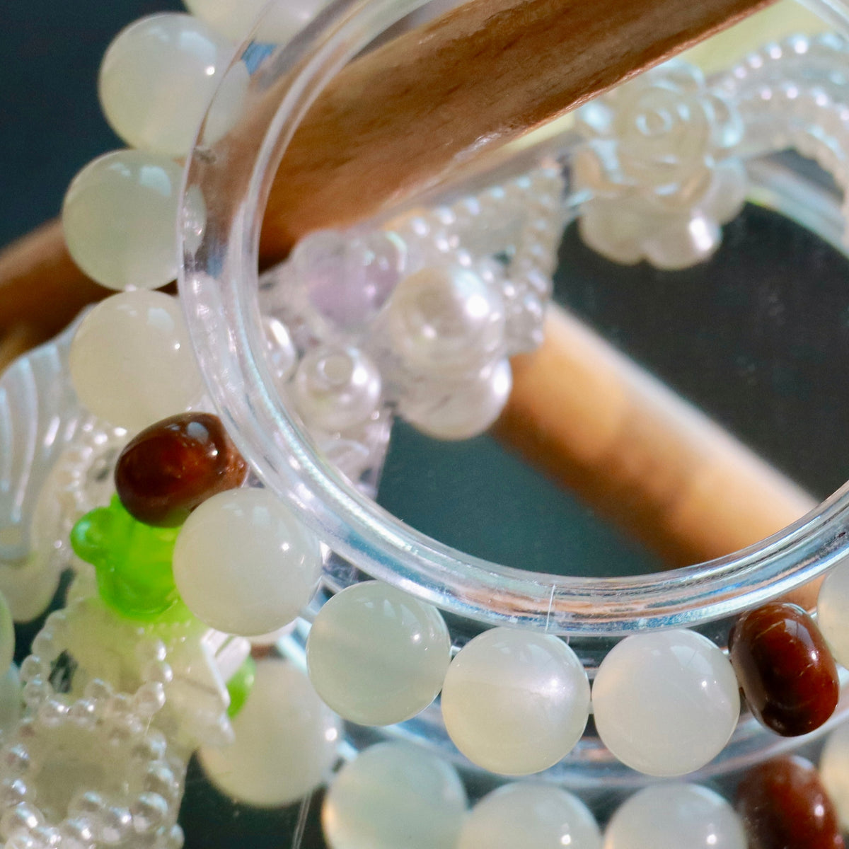 Natural Moonstone & Kuk Wood Bracelet | 9mm Gemstone Beads